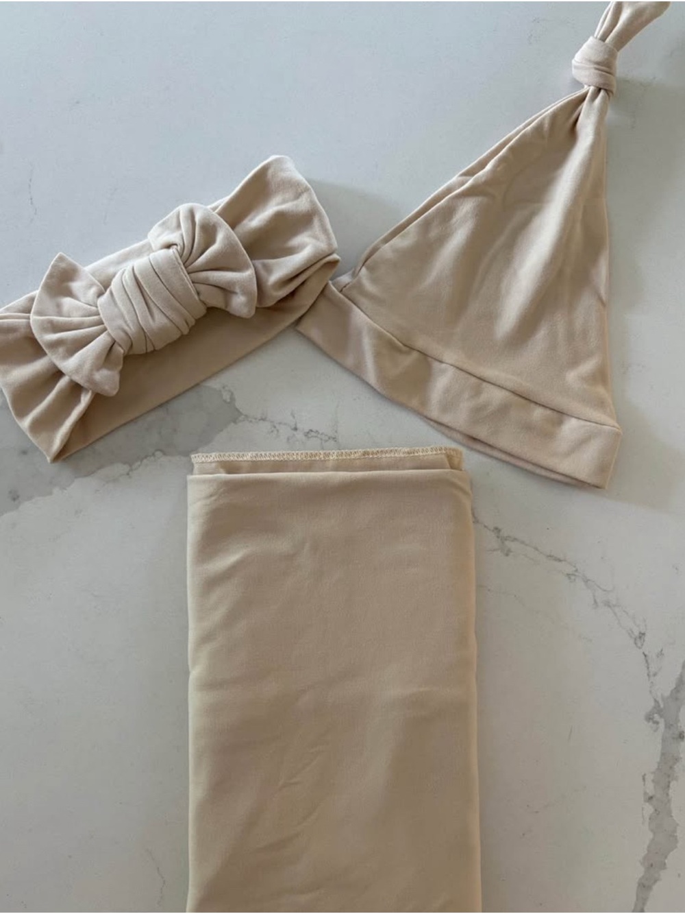 Kids Beige Knot Beanie, Headwrap & Swaddle Set - Unbranded